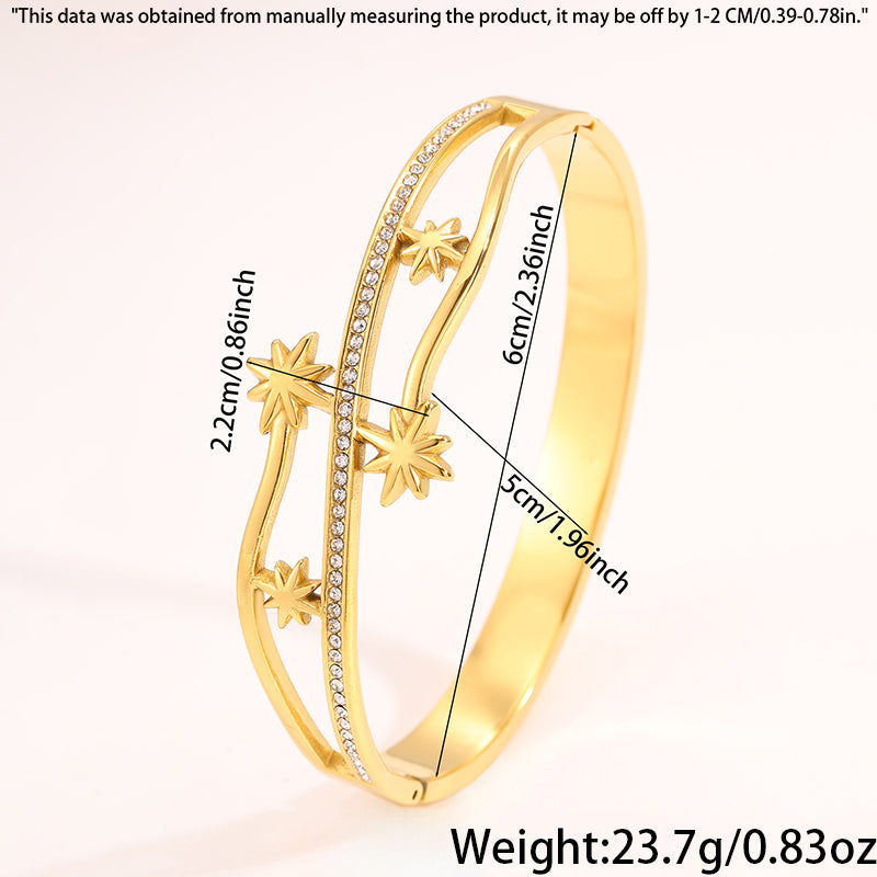 Starburst Bangle For Super Bowl In New Style, 304 Stainless Steel With 18K Real Gold Plated Finish And Stone-Free Inlay