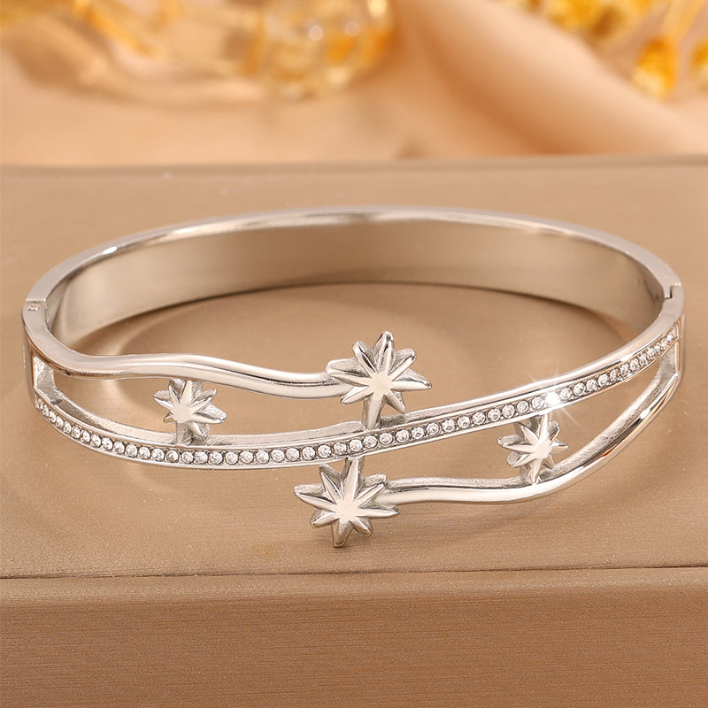 Starburst Bangle For Super Bowl In New Style, 304 Stainless Steel With 18K Real Gold Plated Finish And Stone-Free Inlay