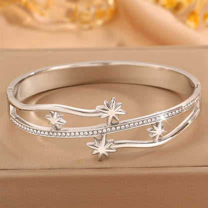 Starburst Bangle For Super Bowl In New Style, 304 Stainless Steel With 18K Real Gold Plated Finish And Stone-Free Inlay