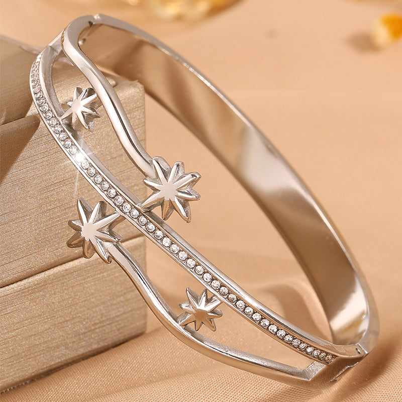 Starburst Bangle For Super Bowl In New Style, 304 Stainless Steel With 18K Real Gold Plated Finish And Stone-Free Inlay