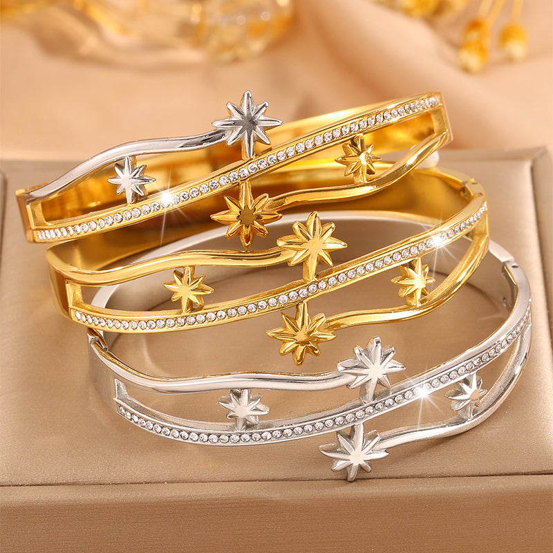Starburst Bangle For Super Bowl In New Style, 304 Stainless Steel With 18K Real Gold Plated Finish And Stone-Free Inlay