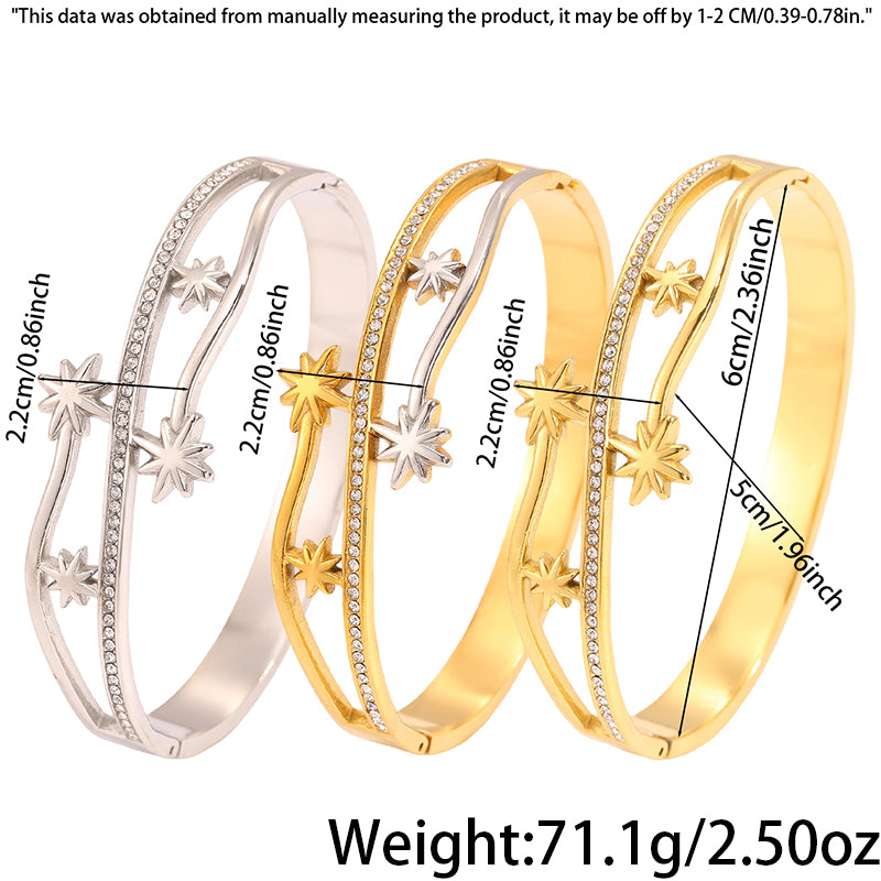 Starburst Bangle For Super Bowl In New Style, 304 Stainless Steel With 18K Real Gold Plated Finish And Stone-Free Inlay