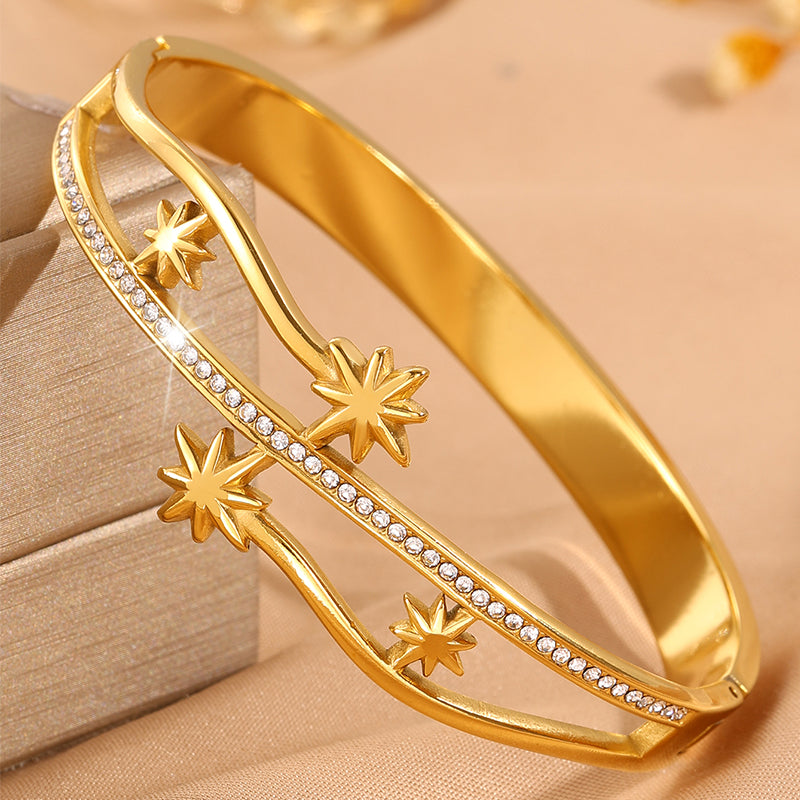 Starburst Bangle For Super Bowl In New Style, 304 Stainless Steel With 18K Real Gold Plated Finish And Stone-Free Inlay