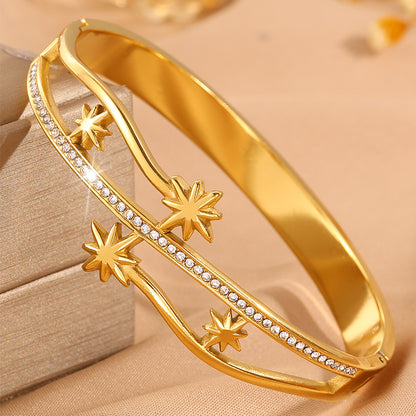 Starburst Bangle For Super Bowl In New Style, 304 Stainless Steel With 18K Real Gold Plated Finish And Stone-Free Inlay