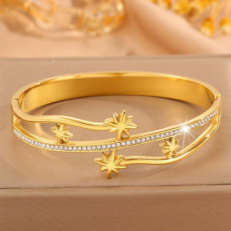 Starburst Bangle For Super Bowl In New Style, 304 Stainless Steel With 18K Real Gold Plated Finish And Stone-Free Inlay
