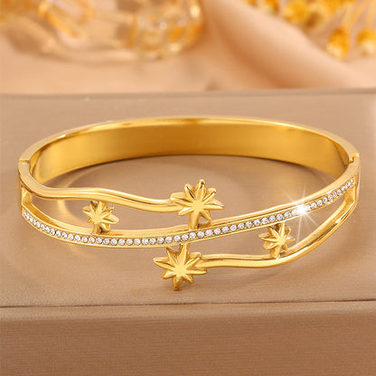 Starburst Bangle For Super Bowl In New Style, 304 Stainless Steel With 18K Real Gold Plated Finish And Stone-Free Inlay
