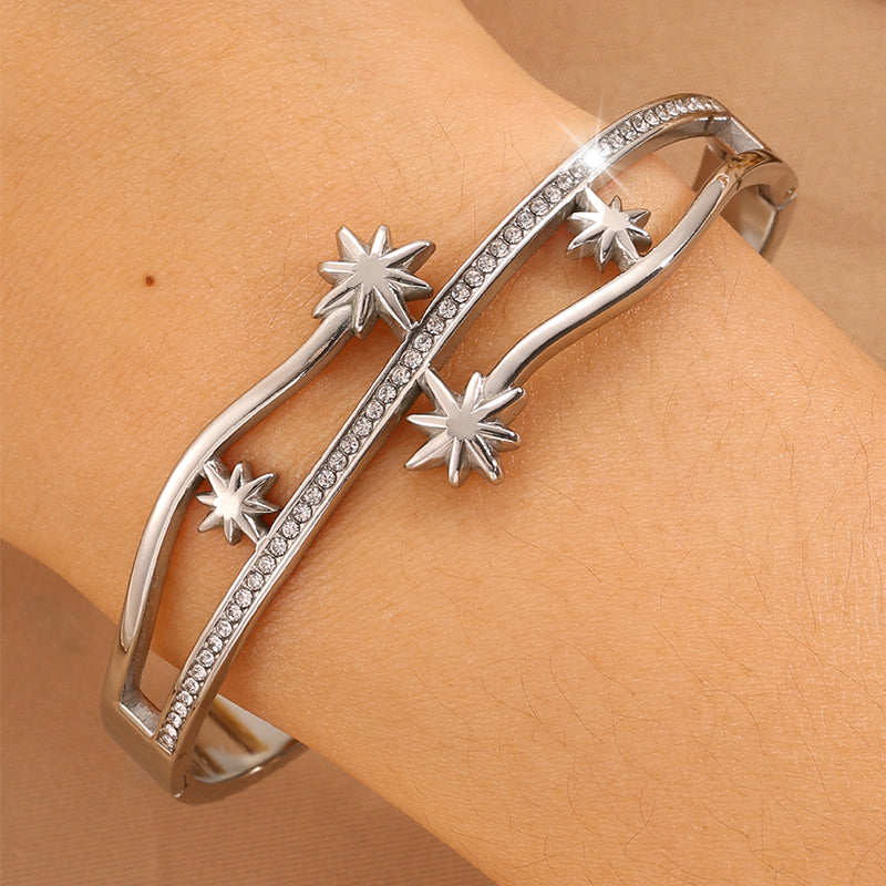 Starburst Bangle For Super Bowl In New Style, 304 Stainless Steel With 18K Real Gold Plated Finish And Stone-Free Inlay