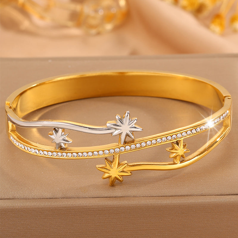 Starburst Bangle For Super Bowl In New Style, 304 Stainless Steel With 18K Real Gold Plated Finish And Stone-Free Inlay