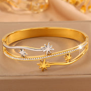 Four Eight-Pointed Stars Single Row Diamond Bracelet