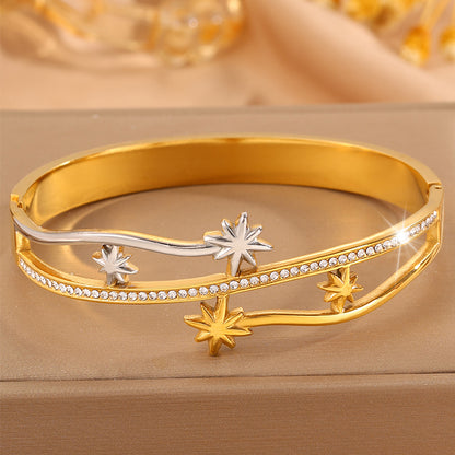 Starburst Bangle For Super Bowl In New Style, 304 Stainless Steel With 18K Real Gold Plated Finish And Stone-Free Inlay