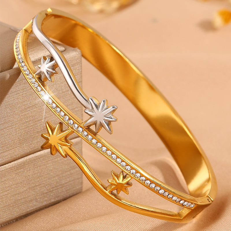 Starburst Bangle For Super Bowl In New Style, 304 Stainless Steel With 18K Real Gold Plated Finish And Stone-Free Inlay