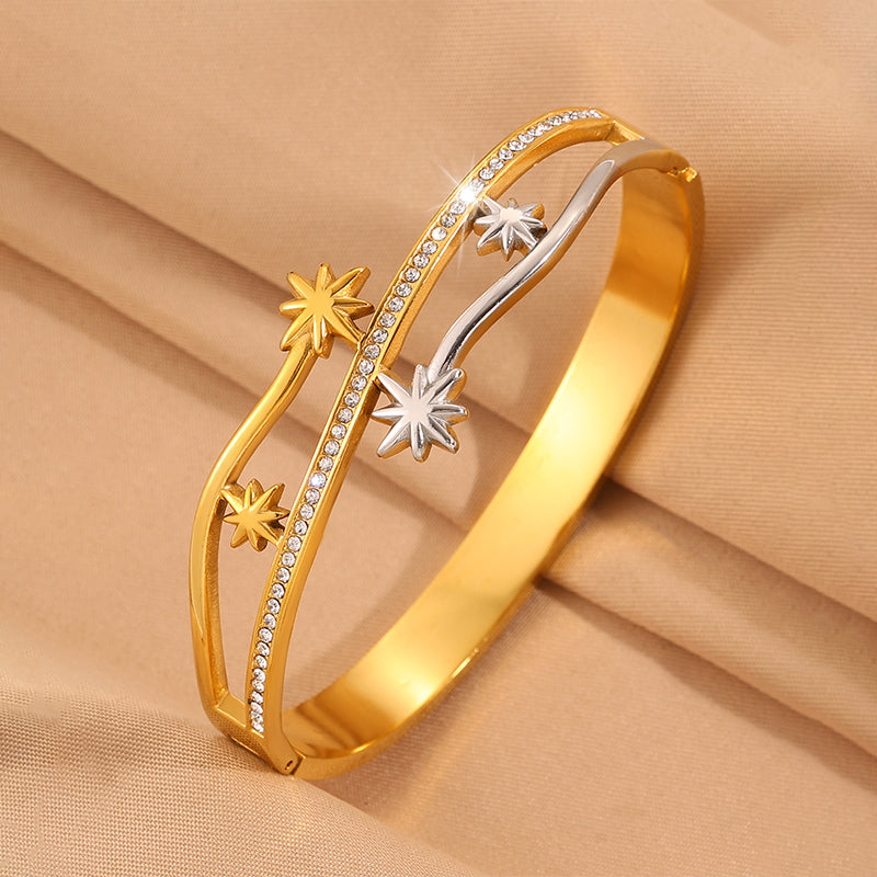 Starburst Bangle For Super Bowl In New Style, 304 Stainless Steel With 18K Real Gold Plated Finish And Stone-Free Inlay