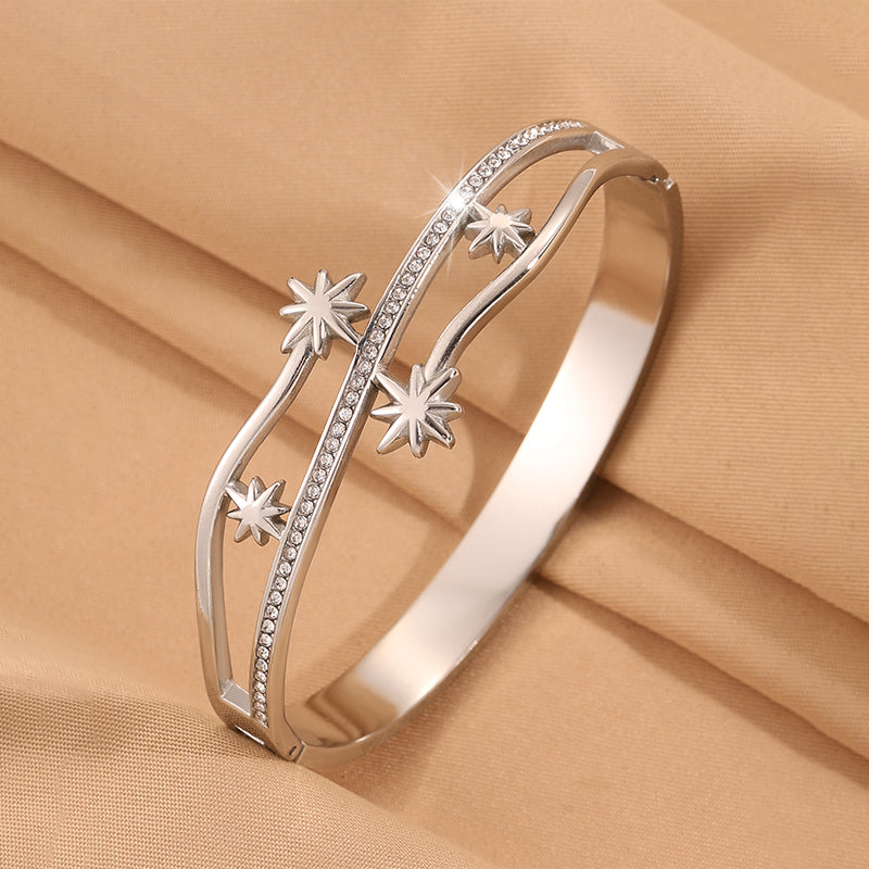 Starburst Bangle For Super Bowl In New Style, 304 Stainless Steel With 18K Real Gold Plated Finish And Stone-Free Inlay