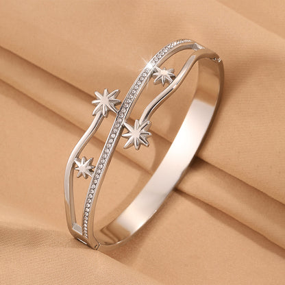 Starburst Bangle For Super Bowl In New Style, 304 Stainless Steel With 18K Real Gold Plated Finish And Stone-Free Inlay