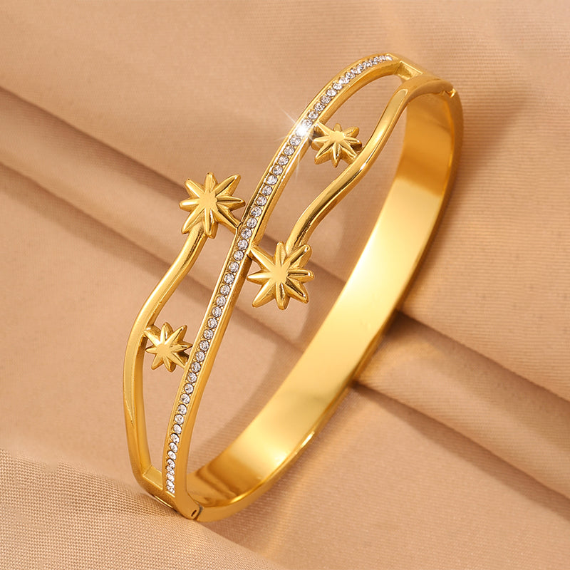 Starburst Bangle For Super Bowl In New Style, 304 Stainless Steel With 18K Real Gold Plated Finish And Stone-Free Inlay