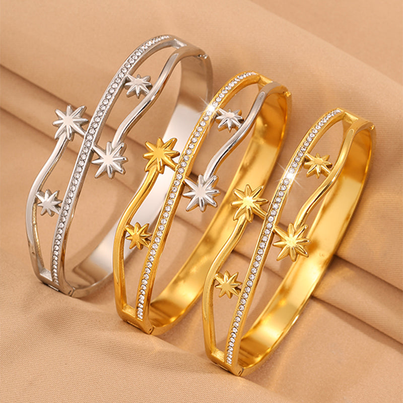 Starburst Bangle For Super Bowl In New Style, 304 Stainless Steel With 18K Real Gold Plated Finish And Stone-Free Inlay