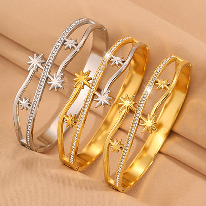 Starburst Bangle For Super Bowl In New Style, 304 Stainless Steel With 18K Real Gold Plated Finish And Stone-Free Inlay