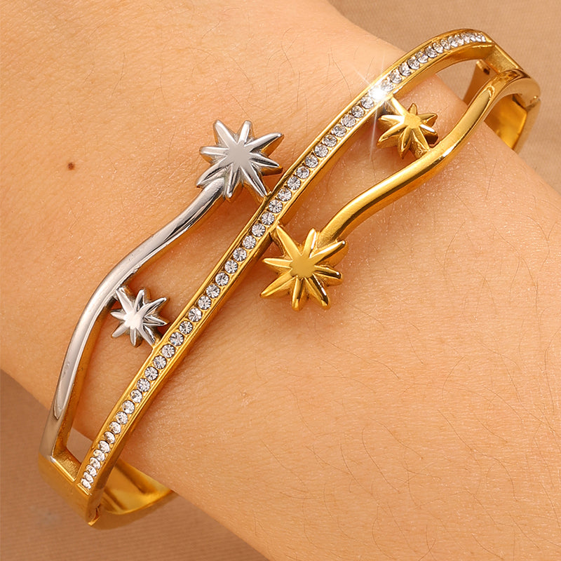 Starburst Bangle For Super Bowl In New Style, 304 Stainless Steel With 18K Real Gold Plated Finish And Stone-Free Inlay