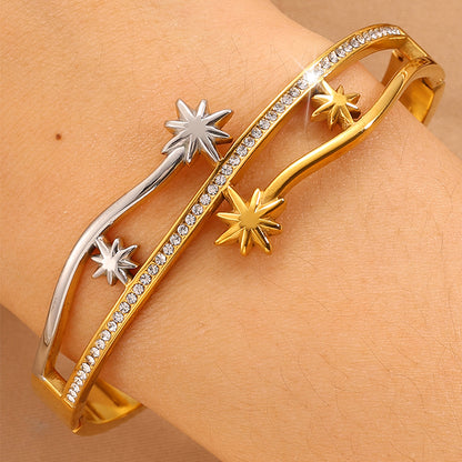 Starburst Bangle For Super Bowl In New Style, 304 Stainless Steel With 18K Real Gold Plated Finish And Stone-Free Inlay
