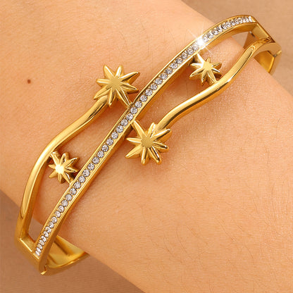 Starburst Bangle For Super Bowl In New Style, 304 Stainless Steel With 18K Real Gold Plated Finish And Stone-Free Inlay