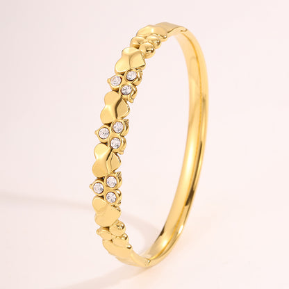 Solid Color Unisex Bangle For Super Bowl Featuring 304 Stainless Steel With 18K Real Gold Plated And Rhinestones Inlay