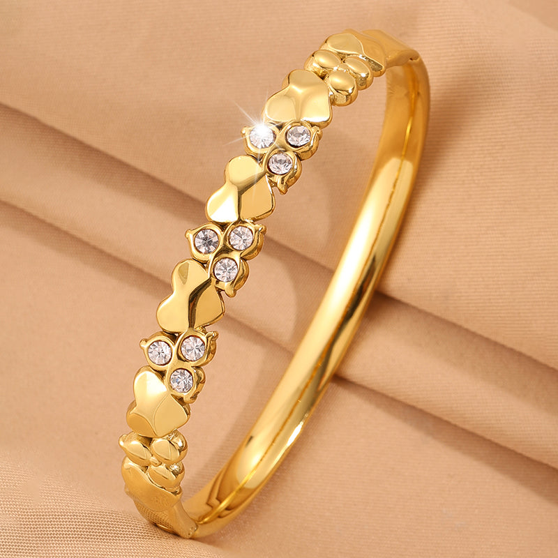 Solid Color Unisex Bangle For Super Bowl Featuring 304 Stainless Steel With 18K Real Gold Plated And Rhinestones Inlay