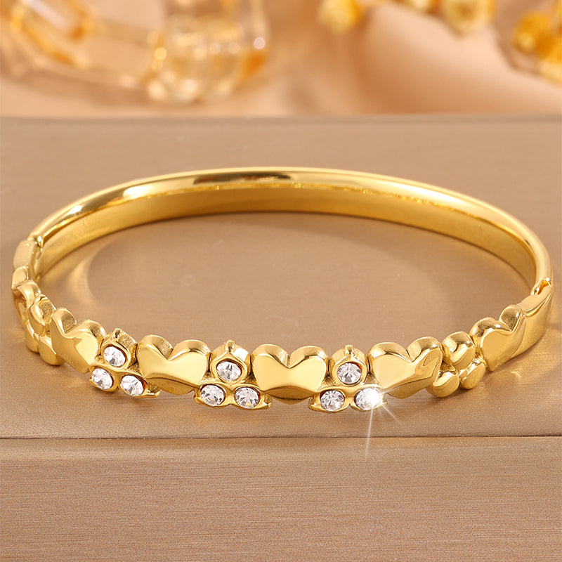 Solid Color Unisex Bangle For Super Bowl Featuring 304 Stainless Steel With 18K Real Gold Plated And Rhinestones Inlay