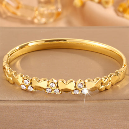 Solid Color Unisex Bangle For Super Bowl Featuring 304 Stainless Steel With 18K Real Gold Plated And Rhinestones Inlay