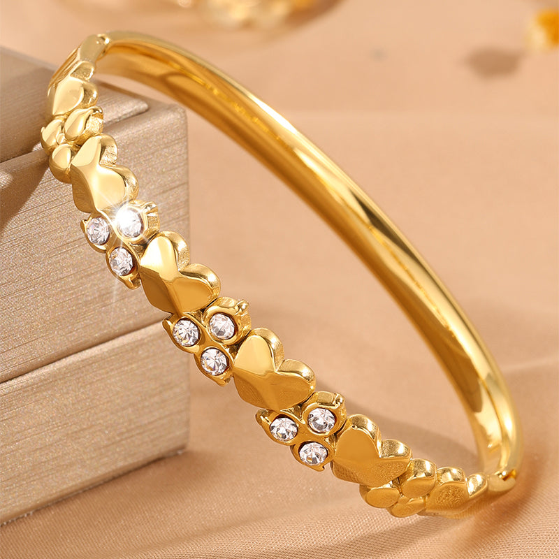 Solid Color Unisex Bangle For Super Bowl Featuring 304 Stainless Steel With 18K Real Gold Plated And Rhinestones Inlay