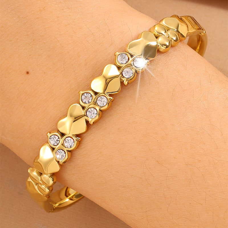 Solid Color Unisex Bangle For Super Bowl Featuring 304 Stainless Steel With 18K Real Gold Plated And Rhinestones Inlay