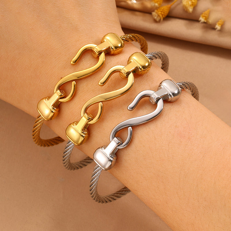 Solid Color Unisex Bangle For Super Bowl Featuring 304 Stainless Steel With 18K Real Gold Plated And Stone-Free Inlay