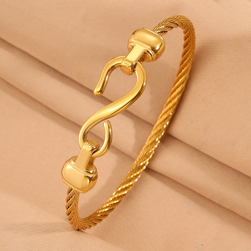 Solid Color Unisex Bangle For Super Bowl Featuring 304 Stainless Steel With 18K Real Gold Plated And Stone-Free Inlay