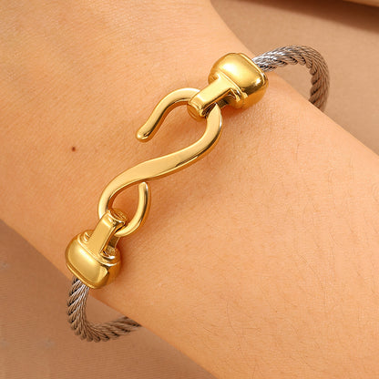 Solid Color Unisex Bangle For Super Bowl Featuring 304 Stainless Steel With 18K Real Gold Plated And Stone-Free Inlay