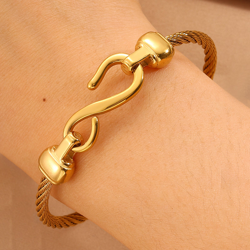 Solid Color Unisex Bangle For Super Bowl Featuring 304 Stainless Steel With 18K Real Gold Plated And Stone-Free Inlay