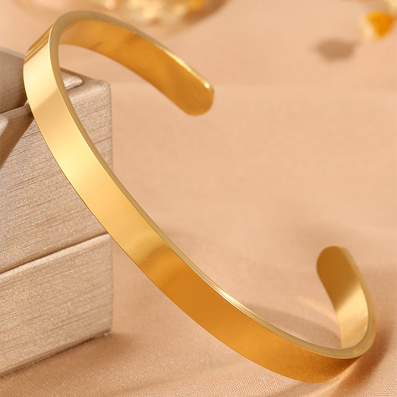 For Wedding Season C Shape Bangle In 304 Stainless Steel With 18K Real Gold Plated Finish, Unisex And Stone-Free Design