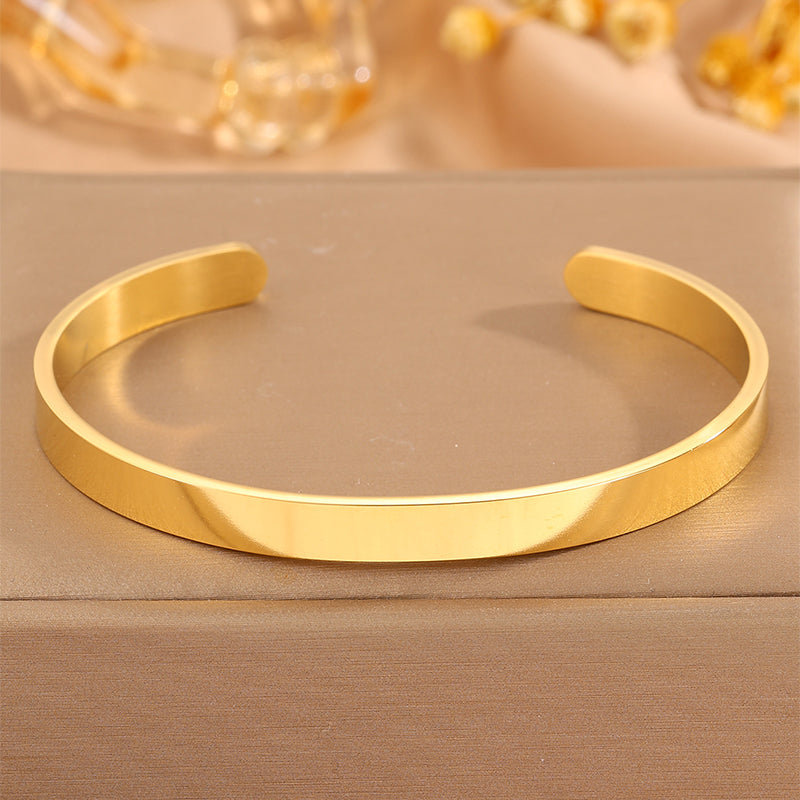 For Wedding Season C Shape Bangle In 304 Stainless Steel With 18K Real Gold Plated Finish, Unisex And Stone-Free Design