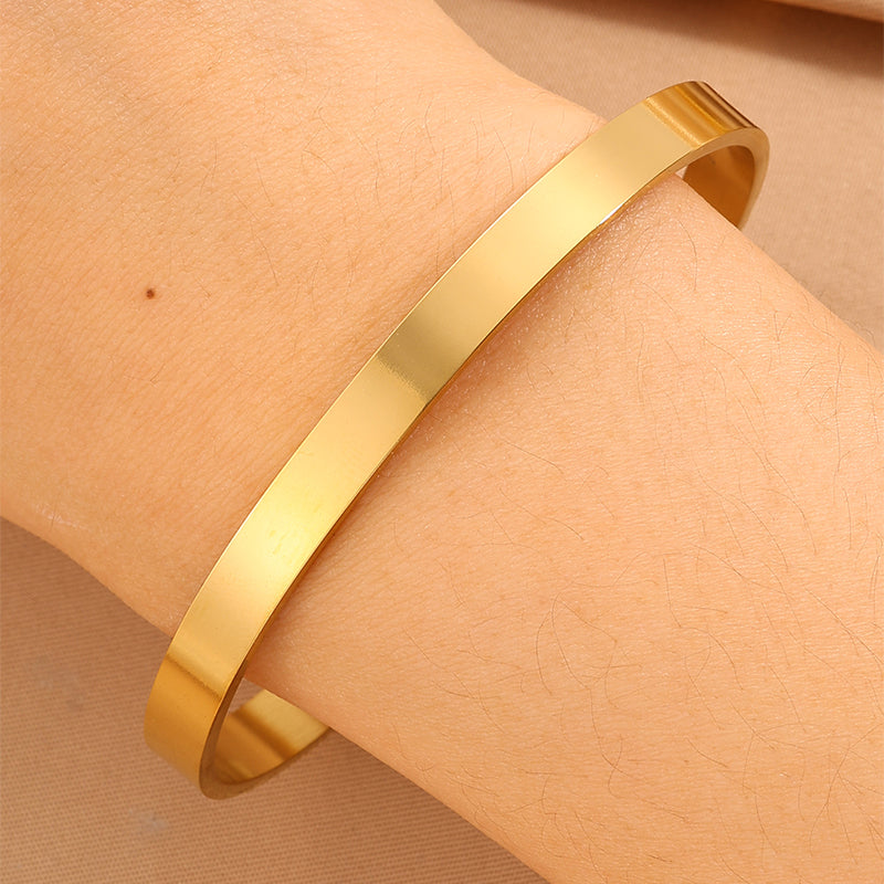 For Wedding Season C Shape Bangle In 304 Stainless Steel With 18K Real Gold Plated Finish, Unisex And Stone-Free Design