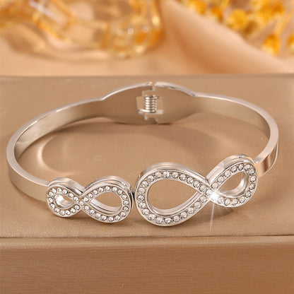 Infinity Bangle For Wedding Season Featuring Style In 304 Stainless Steel With 18K Real Gold Plated And Rhinestones
