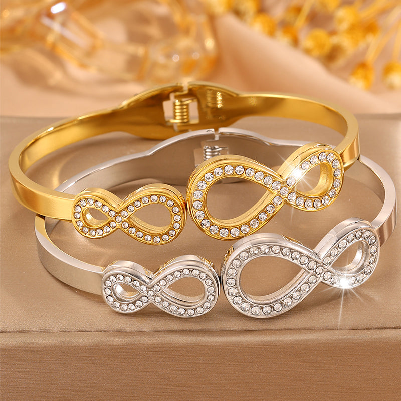 Infinity Bangle For Wedding Season Featuring Style In 304 Stainless Steel With 18K Real Gold Plated And Rhinestones