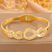 Gold Spring Open End Infinite Circle Inlaid Diamond Bracelet