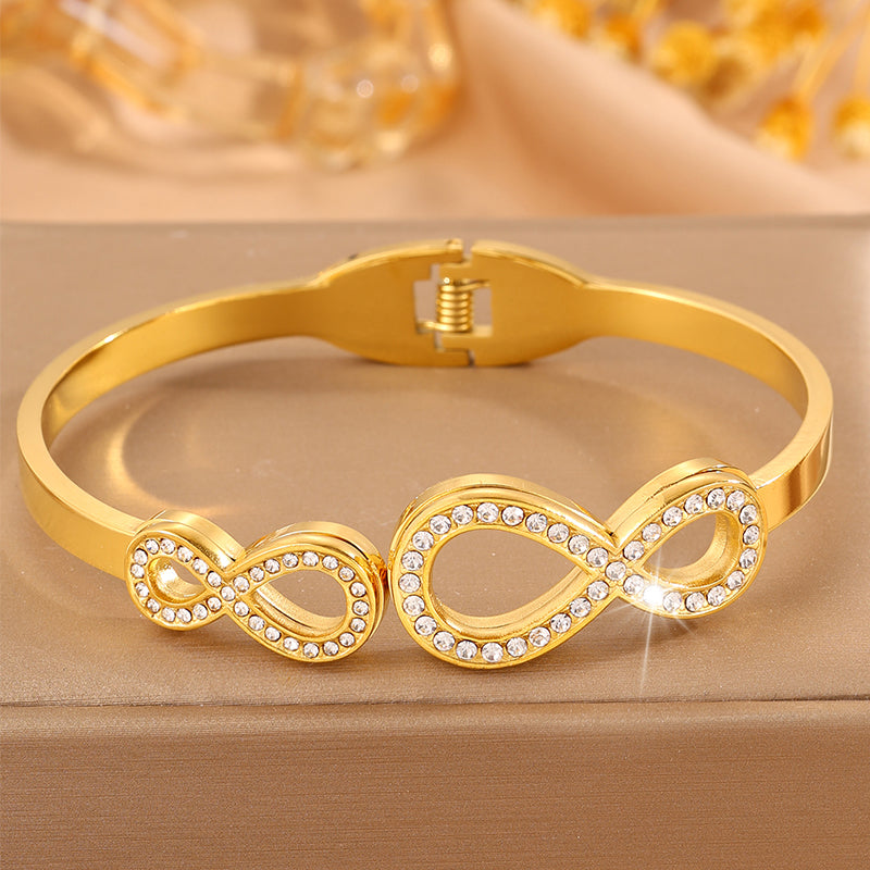 Infinity Bangle For Wedding Season Featuring Style In 304 Stainless Steel With 18K Real Gold Plated And Rhinestones