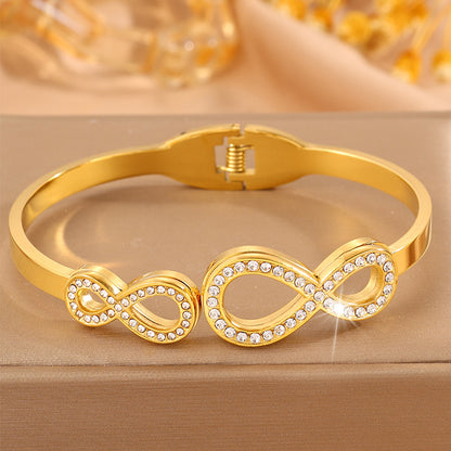 Infinity Bangle For Wedding Season Featuring Style In 304 Stainless Steel With 18K Real Gold Plated And Rhinestones