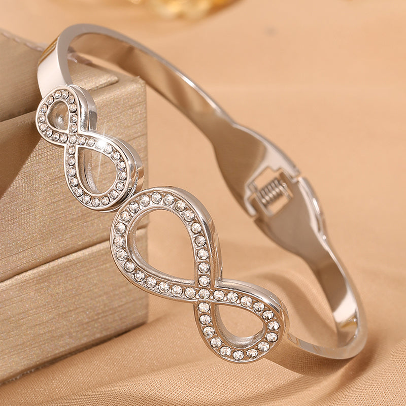 Infinity Bangle For Wedding Season Featuring Style In 304 Stainless Steel With 18K Real Gold Plated And Rhinestones