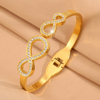 Infinity Bangle For Wedding Season Featuring Style In 304 Stainless Steel With 18K Real Gold Plated And Rhinestones