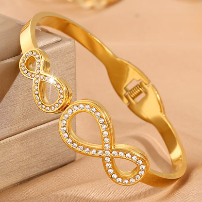 Infinity Bangle For Wedding Season Featuring Style In 304 Stainless Steel With 18K Real Gold Plated And Rhinestones