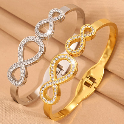 Infinity Bangle For Wedding Season Featuring Style In 304 Stainless Steel With 18K Real Gold Plated And Rhinestones