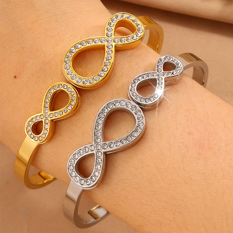 Infinity Bangle For Wedding Season Featuring Style In 304 Stainless Steel With 18K Real Gold Plated And Rhinestones