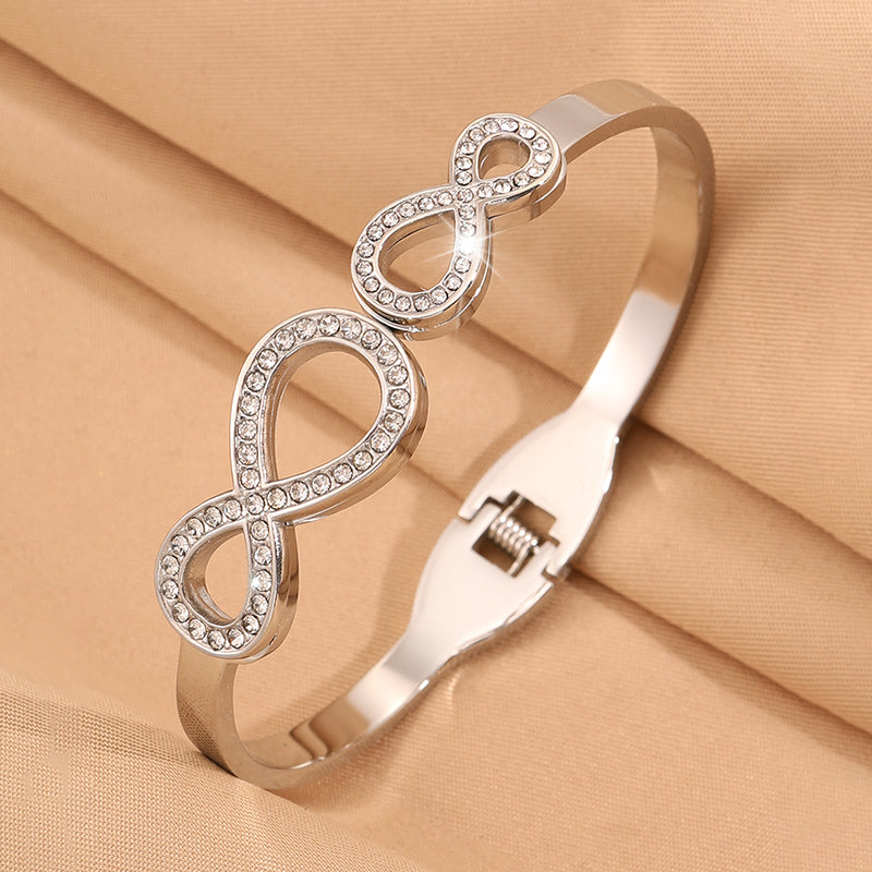 Infinity Bangle For Wedding Season Featuring Style In 304 Stainless Steel With 18K Real Gold Plated And Rhinestones