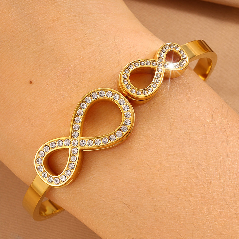 Infinity Bangle For Wedding Season Featuring Style In 304 Stainless Steel With 18K Real Gold Plated And Rhinestones