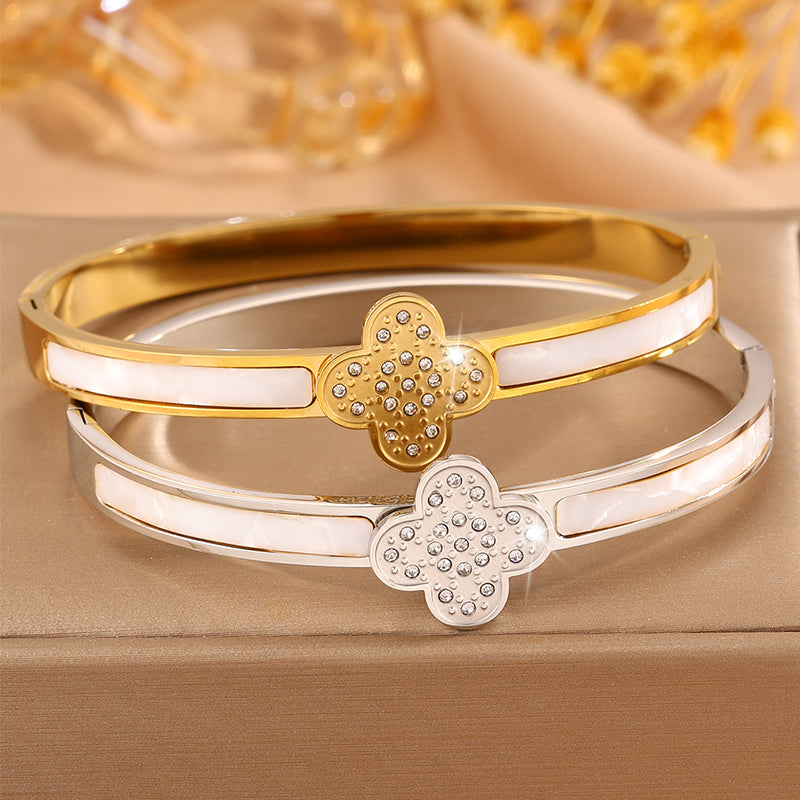 Solid Color Unisex Bangle For Super Bowl Featuring 304 Stainless Steel With 18K Real Gold Plated And Rhinestones Inlay